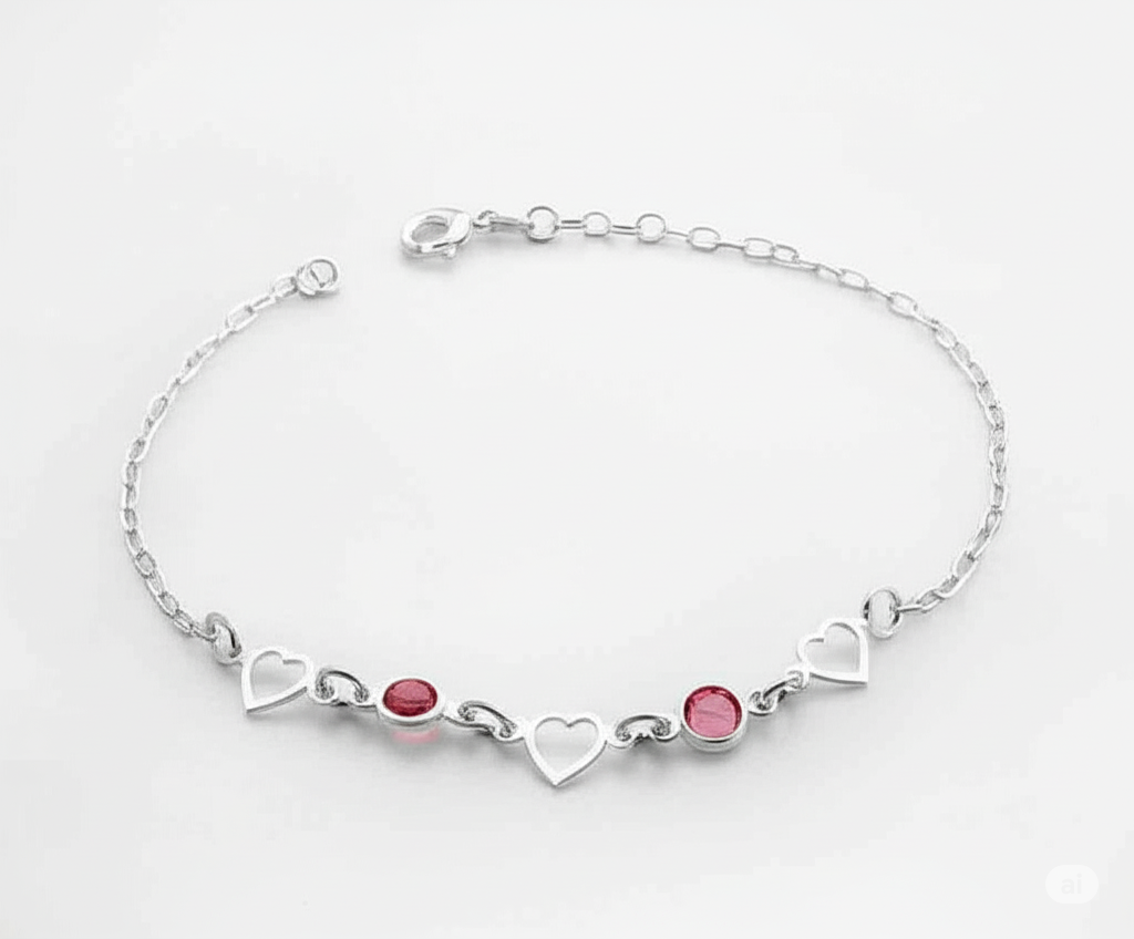 Zovellea Silver Heart & Gemstone Charm Bracelet