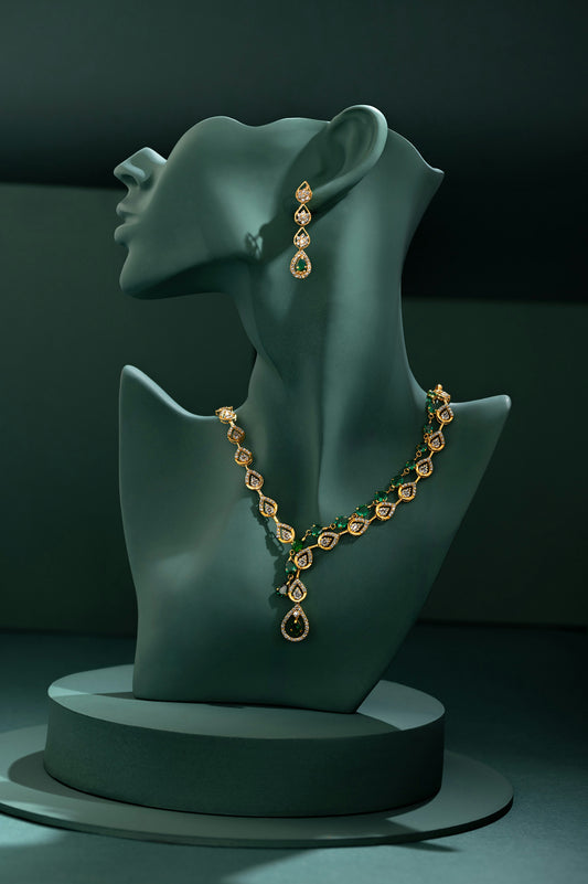 Zovellea Royal Gold-Plated Teardrop Necklace & Earring Set