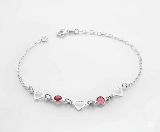Zovellea Silver Heart & Gemstone Charm Bracelet